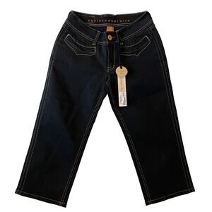 Christopher Blue Womens Cropped Stretch Pocket Black Capri Jeans, 6